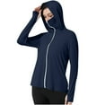 thumbnail image 1 of Htigea Sun Protection Hooded Jackets for Women Cooling Rash Guard Long Sleeve Lightweight Outdoor Hiking Shirts with Thumb Hole Navy L, 1 of 8