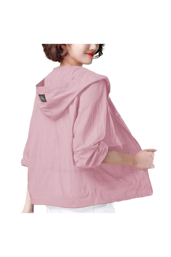 Sun Protection Jacket for Women Lightweight UPF 50+ Athletic Hoodie Full Zip Long Sleeve Coats with Pockets Pink XXL