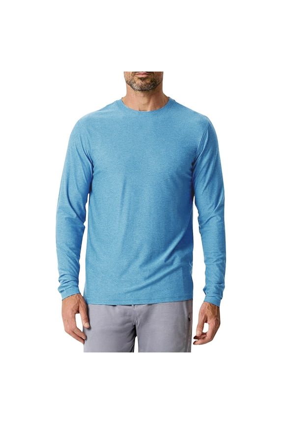 Sun Shirts for Men UV Protection Long Sleeve UPF 50+ Rash Guard Pullover Top Outdoor Running Hiking Fishing T-Shirt Light Blue M