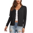 thumbnail image 1 of Htigea Sweater Cardigans for Women Knit V-Neck Wave Edge Long Sleeve Lightweight Fall Cropped Tops Black (Ladies Cardigans S-2XL), 1 of 7