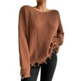 thumbnail image 1 of Htigea Sweaters for Women Distressed Frayed Hem Tops Casual Crew Neck Long Sleeve Loose Fit Pullover Sweater Orange L, 1 of 6