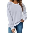 thumbnail image 1 of Htigea Sweatshirt for Women Solid Color Crewneck Long Sleeve Casual Loose Pullover Tops Lightweight Thin Fleece Sweatshirt Gray L, 1 of 4