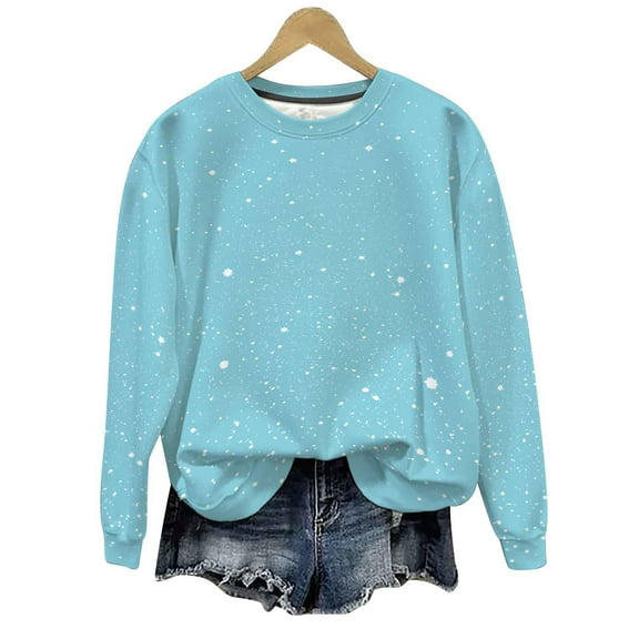 Htigea Sweatshirts for Women Comfy Crewneck Long Sleeve Casual Loose Tunic Top Trendy Print Fall Pullover Shirts Sky Blue S