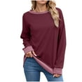thumbnail image 1 of Htigea Sweatshirts for Women Patchwork Crewneck Long Sleeve Tops Casual Loose Fit Shirts Fall Pullover Tee Wine S, 1 of 8