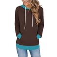thumbnail image 1 of Htigea Sweatshirts for Women Patchwork Long Sleeve Hoodies Lightweight Fall Sweatshirt Loose Fit Pullover Tops with Pocket Coffee XL, 1 of 6