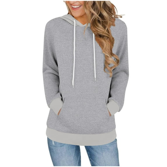 Htigea Sweatshirts for Women Patchwork Long Sleeve Hoodies Lightweight Fall Sweatshirt Loose Fit Pullover Tops with Pocket Dark Gray XXL
