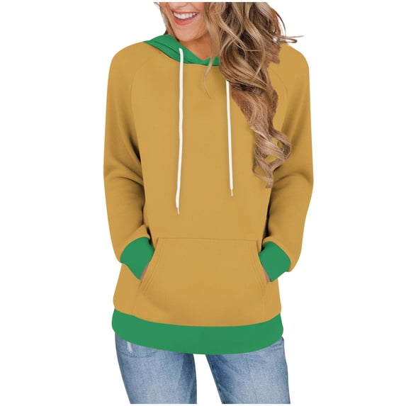 Htigea Sweatshirts for Women Patchwork Long Sleeve Hoodies Lightweight Fall Sweatshirt Loose Fit Pullover Tops with Pocket Green XXL