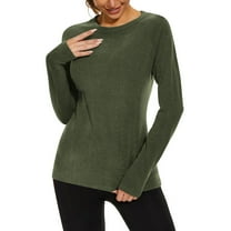 Htigea Thermal Shirts for Women Soft Cozy Base Layer Solid Crewneck Long Sleeve Tops Fall Winter Underwear Army Green S