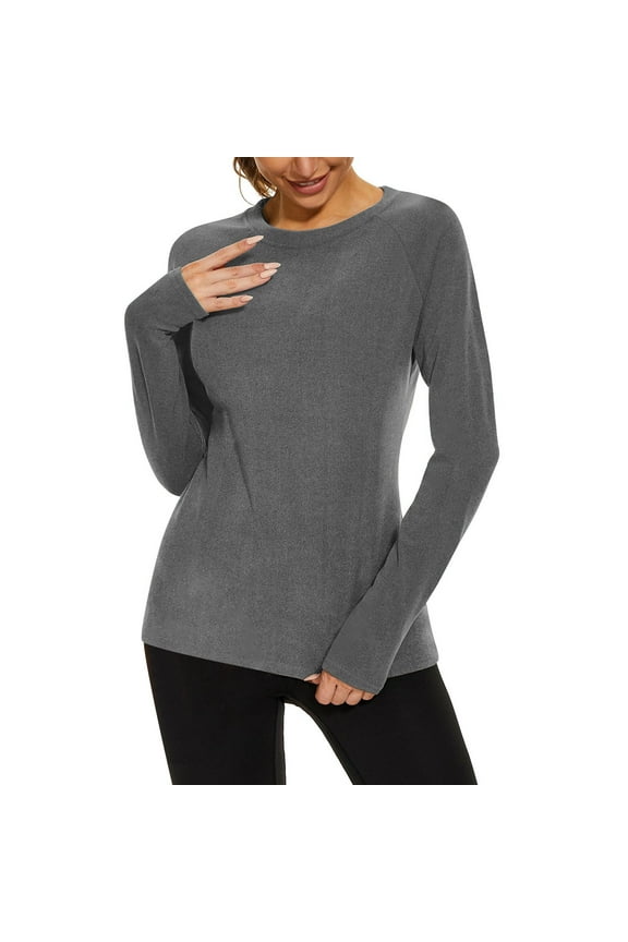 Thermal Shirts for Women Soft Cozy Base Layer Solid Crewneck Long Sleeve Tops Fall Winter Underwear Gray M