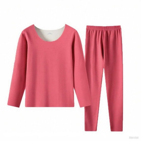 Htigea Thermal Underwear Set for Women Casual Sleepwear Pullovers Elastic Waist Long Johns Pajamas Winter Soft Warm Loungewear Watermelon Red XXXXL