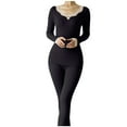 thumbnail image 1 of Htigea Thermal Underwear Women's Lace Splice V Neck Long Sleeve Tops and Slim Fit Bottoms Long Johns Solid Color Base Layer Sets Black Free Size, 1 of 7