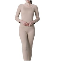 Htigea Thermal Underwear for Women Long Johns Warm Winter Solid Color Base Layer Tops & Bottoms 2 Piece Sets Khaki Free Size
