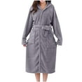 thumbnail image 1 of Htigea Towel Robe for Women Plush Hooded Bathrobe Quick Dry Absorbent Belted Shower Robe Ladies Soft Nightgown with Pocket Gray,Free Size, 1 of 4