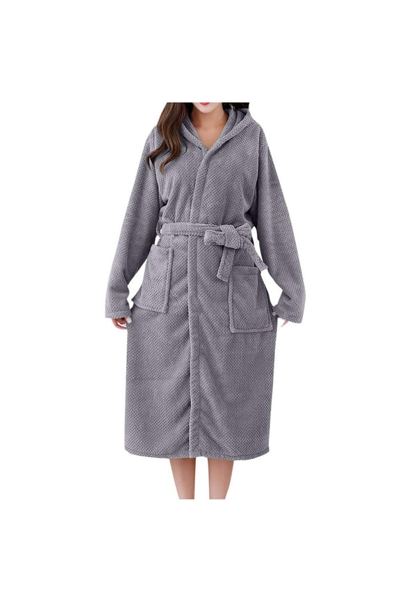 Towel Robe for Women Plush Hooded Bathrobe Quick Dry Absorbent Belted Shower Robe Ladies Soft Nightgown with Pocket Gray,Free Size