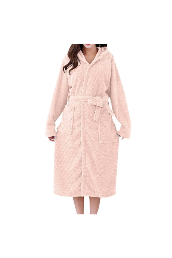 Towel Robe for Women Plush Hooded Bathrobe Quick Dry Absorbent Belted Shower Robe Ladies Soft Nightgown with Pocket Khaki,Free Size