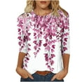 thumbnail image 1 of Htigea Trendy Printed Tshirts for Women Crewneck 3/4 Sleeve Tops Basic Pullover Tee Cozy Daily Vacation T Shirts Pink,M, 1 of 4