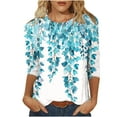 thumbnail image 1 of Htigea Trendy Printed Tshirts for Women Crewneck 3/4 Sleeve Tops Basic Pullover Tee Cozy Daily Vacation T Shirts Sky Blue,M, 1 of 4