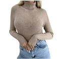 thumbnail image 1 of Htigea Turtleneck Long Sleeve Sweater for Women Lightweight Ribbed Knit Pullover Fall Winter Slim Fit Base Layer Sweater Tops Khaki S, 1 of 5