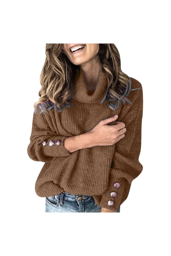 Turtleneck Sweater for Women Knit Long Sleeve Pullover Plus Size Fall Sweaters Casual Loose Fit Jumper Tops Brown XXXXXL
