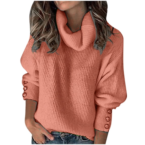 Htigea Turtleneck Sweater for Women Knit Long Sleeve Pullover Plus Size Fall Sweaters Casual Loose Fit Jumper Tops Watermelon Red L
