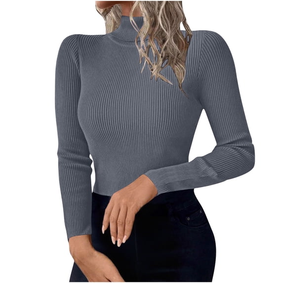 Htigea Turtleneck Sweater for Women Ribbed Long Sleeve Stretch Base Layer Top Slim Fit Knitted Pullover to Wear with Coat Gray XL