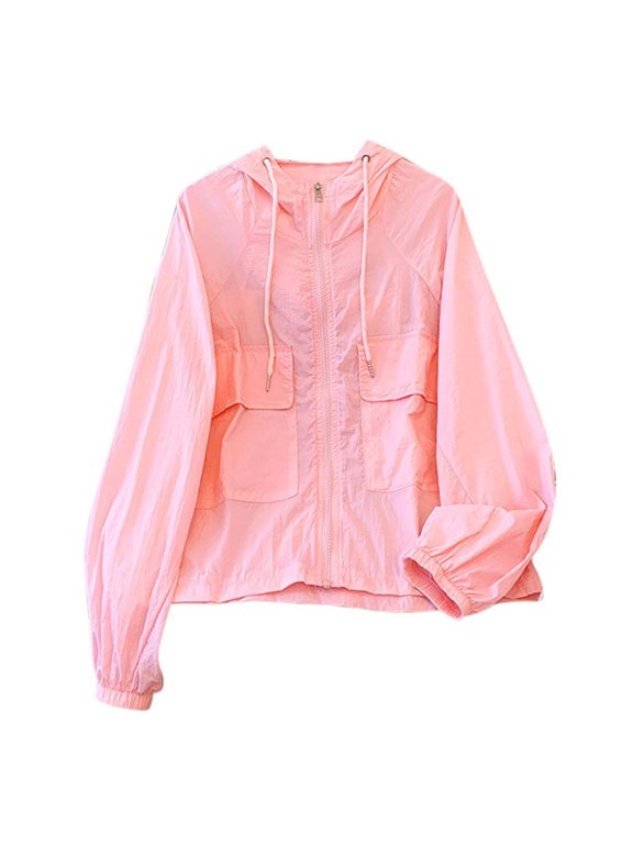 UPF 50+ Sun Protection Jackets for Women Long Sleeve Full Zip Athletic Workout Coats Pink XXL