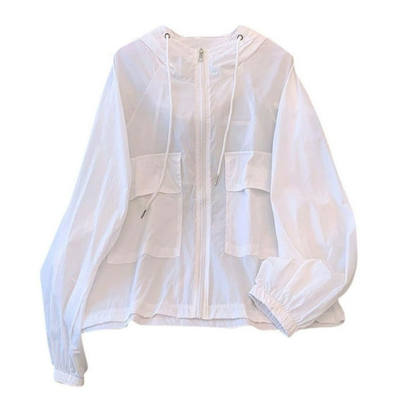 Htigea UPF 50+ Sun Protection Jackets for Women Long Sleeve Full Zip Athletic Workout Coats White XXL