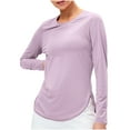 thumbnail image 1 of Htigea UPF 50+ Sun Protection Shirts for Women Stretchy Slim Yoga Workout Shirt Rash Guard Pullover Tops Outdoor Running Athletic Tshirts Purple,L, 1 of 8