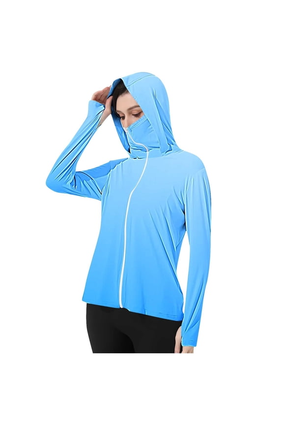 UPF 50+ Sun Shirts for Women Long Sleeve Hood Cooling Hoodies with Face Mask Outdoor UV Protection Tops with Mask B Multicolor S