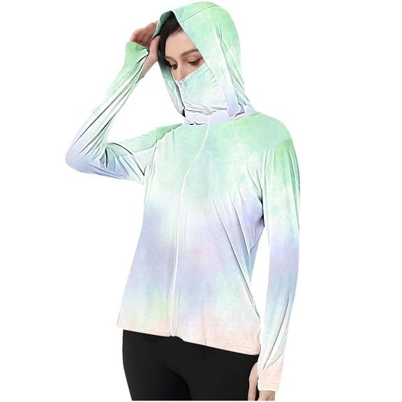 Htigea UPF 50+ Sun Shirts for Women Long Sleeve Hood Cooling Hoodies with Face Mask Outdoor UV Protection Tops with Mask Multicolor L