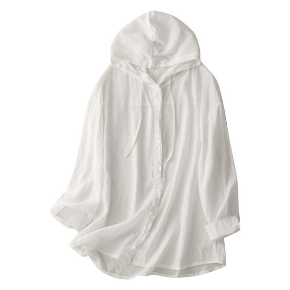 Htigea UPF 50+ Women's Button Down Shirts Rash Guard Long Sleeve Hoodie Lightweight Sun Protection Summer Tops White M