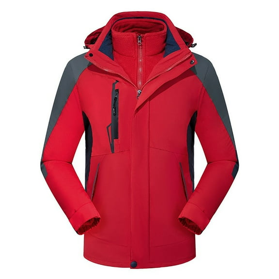 Htigea Unisex 3 in 1 Windbreaker Jackets Winter Outdoor Hiking Jacket for Women & Men Warm Ski Athletic Outerwear Coats with Pockets Red L