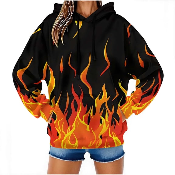 Htigea Unisex Pullover Hoodies Drawstring Hooded Sweatshirts Fall Outfits 2026 Clothes | 3D Graphic, Casual Trendy, Loose Tops, Kangaroo Pocket Orange S