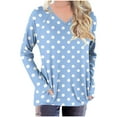 thumbnail image 1 of Htigea V-Neck Long Sleeve Tops for Women Cute Print Tunic Shirts Casual Loose Fit Pullover Side Pockets Tshirt Light Blue S, 1 of 5