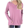 thumbnail image 1 of Htigea V-Neck Long Sleeve Tops for Women Cute Print Tunic Shirts Casual Loose Fit Pullover Side Pockets Tshirt Pink XXL, 1 of 5