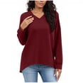 thumbnail image 1 of Htigea V-Neck Sweatshirts for Women Casual Long Sleeve Pullover Tops Loose Fall Blouse Soft Cozy Everyday Shirts Wine XXL, 1 of 7