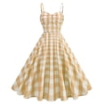 thumbnail image 1 of Htigea Vintage Plaid Dresses for Women Spaghetti Strap Fit and Flare Dress Juniors Tea Party Homecoming Cocktail Dresses Yellow,S, 1 of 7