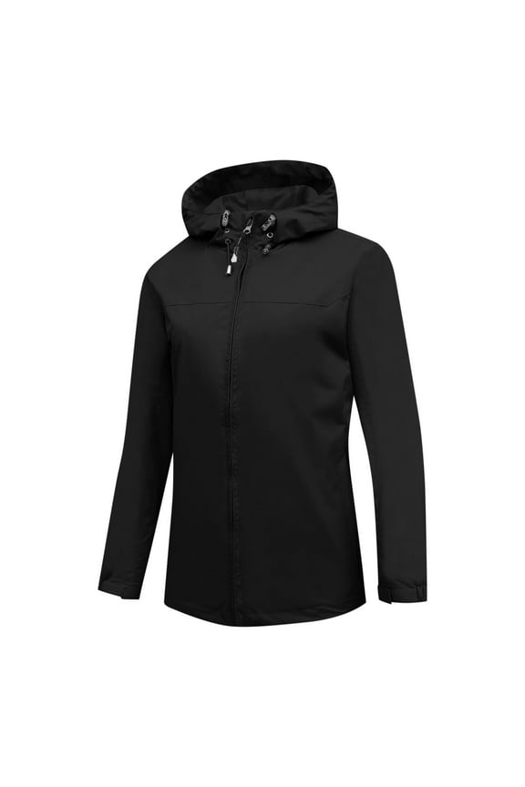 Waterproof Hooded Jackets for Women Lightweight Outdoor Hiking Climbing Coats Fall Windproof Athletic Windbreaker with Pockets Black L