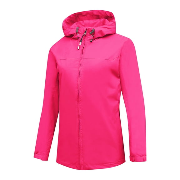 Htigea Waterproof Hooded Jackets for Women Lightweight Outdoor Hiking Climbing Coats Fall Windproof Athletic Windbreaker with Pockets Hot Pink XL