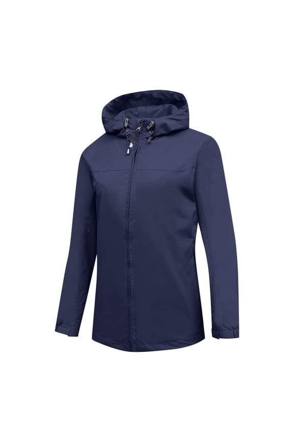 Waterproof Hooded Jackets for Women Lightweight Outdoor Hiking Climbing Coats Fall Windproof Athletic Windbreaker with Pockets Navy L