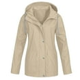 thumbnail image 1 of Htigea Waterproof Jacket for Women Casual Zip Up Hooded Coats Solid Outdoor Active Outerwear Lightweight Windproof Jackets with Pockets Khaki M, 1 of 5