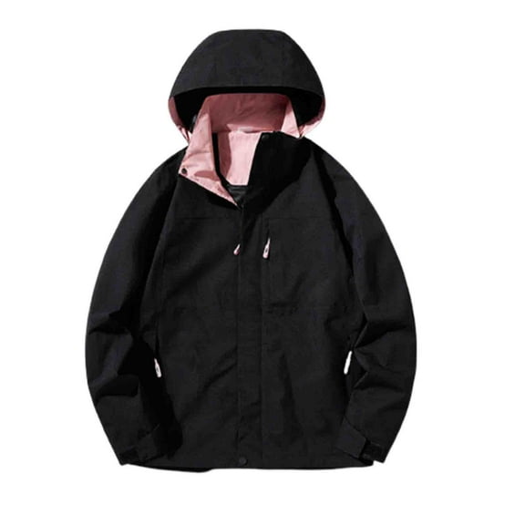 Htigea Windproof Waterproof Jacket for Women Outdoor Hiking Cycling Windbreaker with Hood and Zipper Pockets Black M