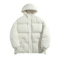 thumbnail image 1 of Htigea Winter Hooded Puffer Jackets for Men Big and Tall Warm Padded Down Coat Long Sleeve Zipper Buttons Coats Casual Outdoor Sport Jacket White M, 1 of 1