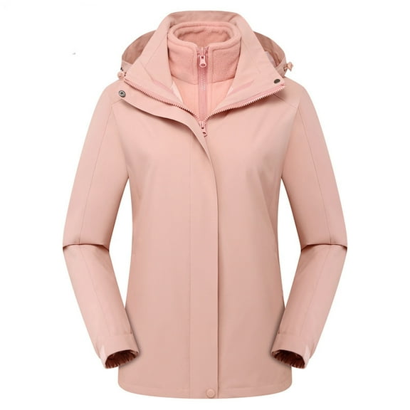 Htigea Winter Windbreaker Jacket for Women Thicken Outdoor Windproof Coats Solid Color Zip Up Hiking Jackets with Pockets Pink 2XL