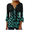 thumbnail image 1 of Htigea Women Blouse & Top 3/4 Sleeve V Neck Pleated Tshirts Flowy Button Down Tee Flare Elbow Tunic Shirts Green,M, 1 of 5