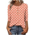 thumbnail image 1 of Htigea Women Crew Neck Henley Shirt 3/4 Sleeve Tee Cute Polka Dot Tunic Tops Button Down Pullover T-Shirts Orange,2XL, 1 of 7
