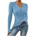 thumbnail image 1 of Htigea Women Long Sleeve Shirt Fall Tops V Neck Button Up Slim Fit Ribbed Knit Solid Color Casual Shirts Light Blue M, 1 of 8