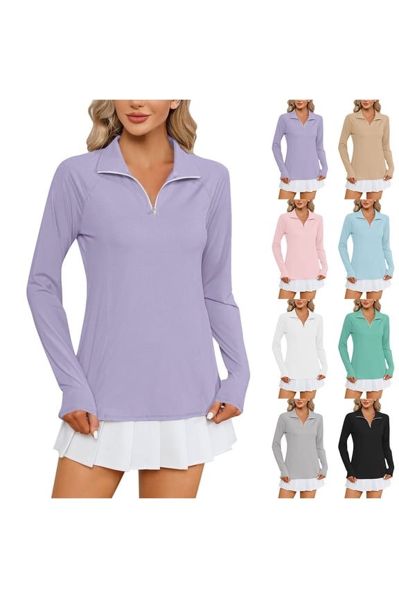 Htigea Women Long Sleeve Shirts Sun Protection 1/4 Zip Summer Quick Dry Hiking Shirts Quarter Zip Pullover for Women White,2XL