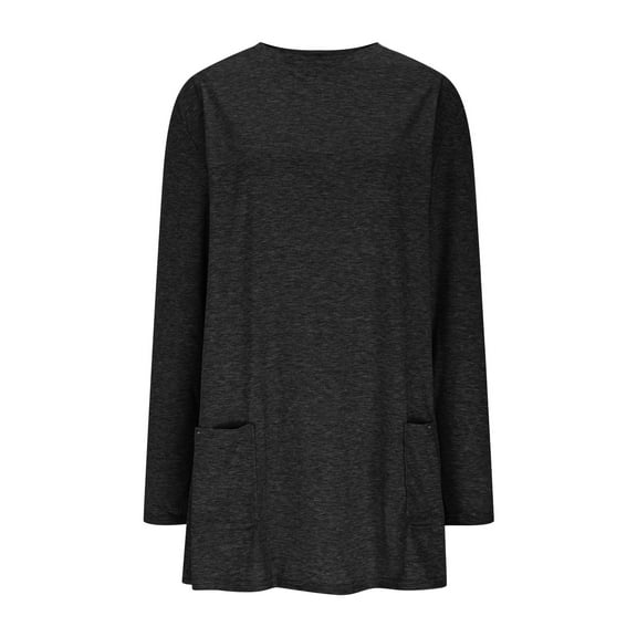 Htigea Women Long Sleeve Tunic Tops Solid Crewneck Pullover Casual Loose Fit Shirts Soft Comfy Everyday Tshirt with Pockets Black S