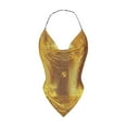 thumbnail image 1 of Htigea Women Metallic Halter Top Rhinestone Backless Cowl Neck Chain Clubwear Tank Tops Gold M, 1 of 7